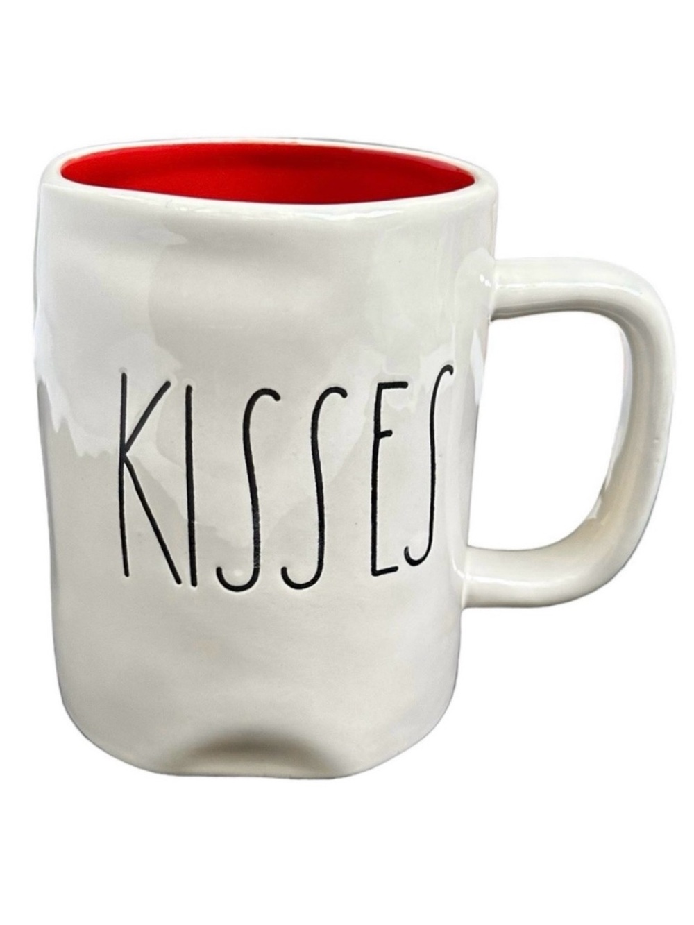 Rae Dunn KISSES Mug Ceramic Coffee Tea Red Interior Black Large Letters NWT OG